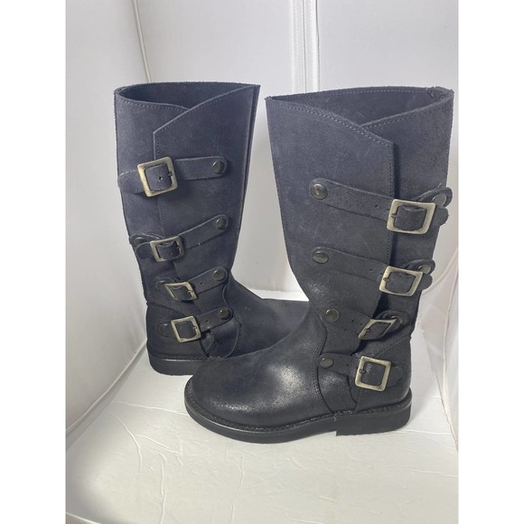 Sundance Black Suede Buckle Mid Calf Moto Boot size 6-6.5 - Picture 4 of 10